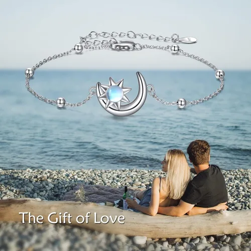 Vista 6 de KQF Pulsera de plata de ley con diseño de luna y luna creciente para mujer, joyería para adolescentes y niñas