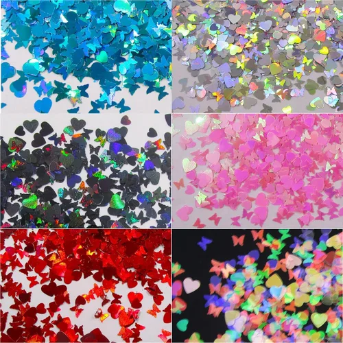 Vista 4 de LoveOurHome Resina holográfica de uñas de 2.16 oz con purpurina en copos de San Valentín, mariposa, corazón, brillos, manualidades, lentejuelas