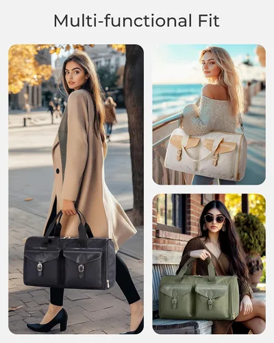 Vista 2 de BAGSMART Bolsa de lona para viajes, bolsas vintage de fin de semana para mujer, Beige
