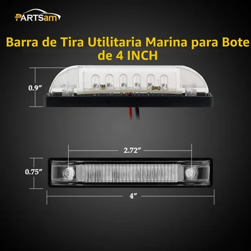 Vista 2 de Partsam 6X 4 Marine/Boat Slim Line Clear LED Utility Strip Light 6 Diodos sellados