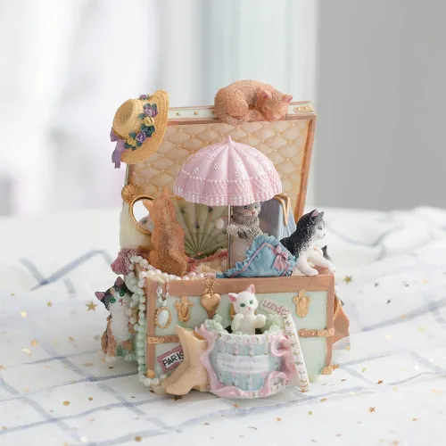 Vista 3 de LOVE FOR YOU Caja de música envuelta para regalo para amantes de los gatos, cofre del tesoro, decoración musical para niñas y mujeres, niños
