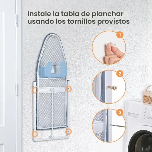 Vista 6 de KINGBOARD - Tabla de planchar para montar en la pared con almacenamiento de hierro, tabla de hierro plegable