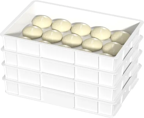 Vista 2 de Caja a prueba de masa, bandejas apilables comerciales para masa para pizza (23.75 x 16.25 x 3.8 pulgadas), color blanco, paquete de 4