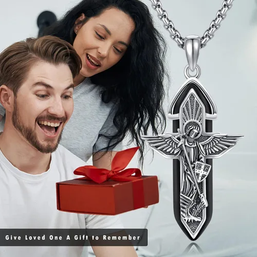 Vista 7 de Brisskaari Collar de San Miguel para hombres y mujeres, plata de ley 925, arcángel católico, colgante de amuleto de San Patricio, regalo de joyería