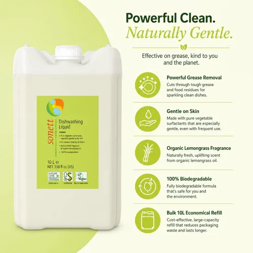 Vista 2 de Sonett Líquido para lavar platos de limón orgánico, biodegradable, 10L/338 fl oz