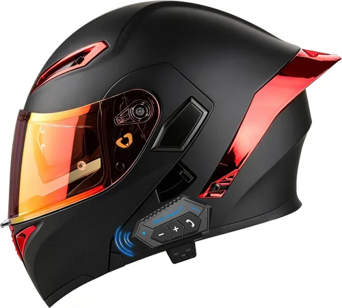 Vista 16 de Casco Modular de Motocicleta Bluetooth Aprobado DOT/ECE de Cara Completa Abatible Anti-Empañamiento Doble Visera Casco con Altavoz Dual Incorporado
