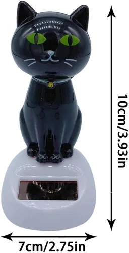 Vista 7 de Cabeza de gato con energía solar, bonita decoración de baile para tablero de automóvil, interior y adornos de escritorio Negro