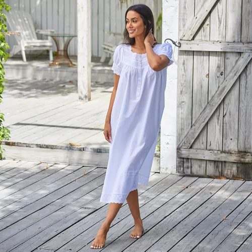 Vista 3 de Alexander Del Rossa Camisones de algodón blanco para mujer, camisones de verano para mujer, algodón suave