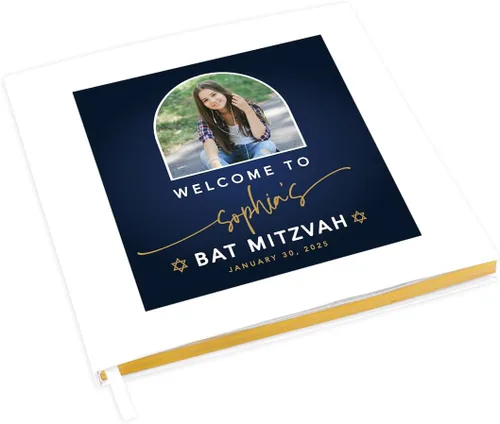 Vista 19 de Andaz Press Libro de invitados personalizado de Bar/Bat Mitzvah con detalles dorados, 120 páginas Art Deco personalizadas, álbum de fotos de tapa