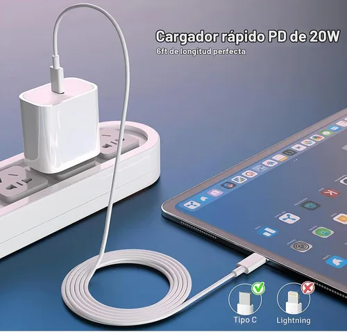 Vista 4 de Cargador para iPad de carga rápida, cable USB-C de 6 pies y bloque