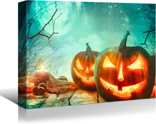 Vista 6 de BANHUA1 Decoración de pared de calabaza de Halloween, lienzo, arte de pared, pósteres para decoración del hogar, arte de pared, impresiones
