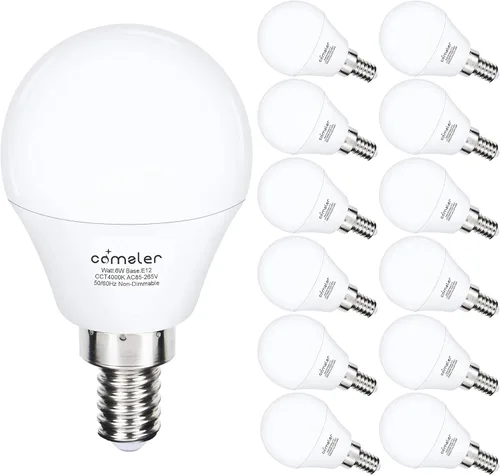Vista 11 de comzler Bombillas LED A15 equivalentes a 60 W, blanco cálido 2700 K, bombilla redonda LED de base pequeña E12 para ventilador de techo,