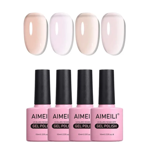 Vista 15 de AIMEILI Esmalte de uñas de gel transparente de gelatina helada para remojar UV LED sin hema, esmalte de uñas para el hogar, kit de barniz de SET4-21