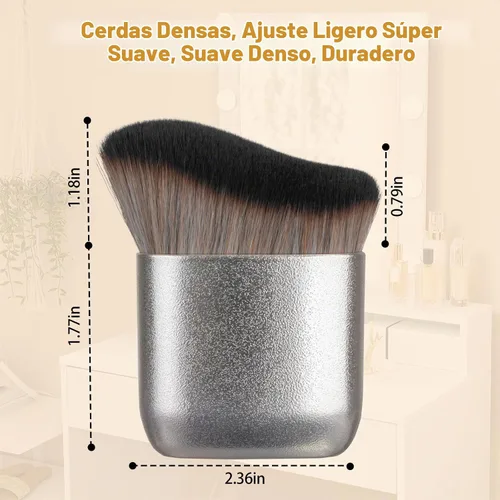 Vista 7 de Cepillo autobronceador Kabuki, aplicador corporal vegano para cara y gris/dorado