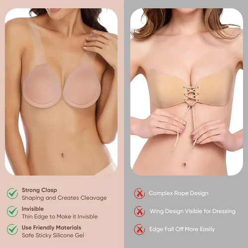Vista 6 de MIXILU Sujetador adhesivo para pechos grandes, brasier adhesivo, brasier sin costuras para mujer, brasier push up para vestido sin espalda