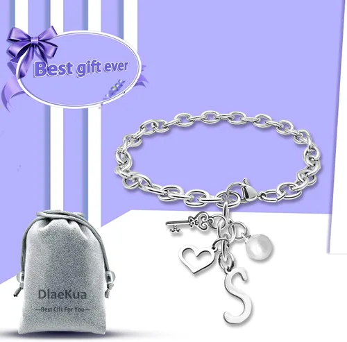 Vista 7 de Pulseras con inicial de la A a la Z, regalo para mujeres y niñas, pulsera de cadena de acero inoxidable con 26 letras del alfabeto, regalos