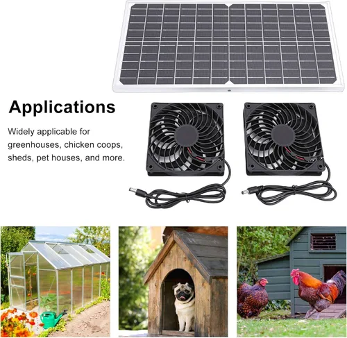 Vista 5 de Kit de ventilador de doble extractor alimentado por energía solar, circulación de aire eficiente para invernaderos, cobertizos, casas de mascotas