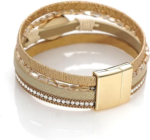 Vista 5 de SuYi - Pulsera de cuero trenzado de múltiples capas, con hebilla magnética