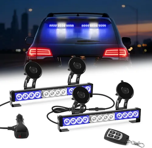 Vista 10 de Barra de luces estroboscópicas ámbar y blanco para asesor de tráfico para vehículos, camiones, control remoto inalámbrico, 23 patrones de flash, 2