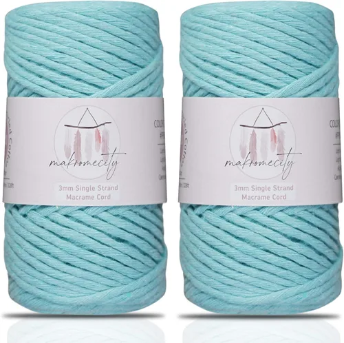 Vista 61 de Makromecity, Cordón de macramé de un solo hilo de 3 mm x 100 yardas (300 pies) de 3 mm de cordón de algodón azul bebé para arte y manualidades