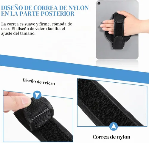 Vista 5 de Soporte para tableta con correa de mano giratoria de 360 grados, soporte adhesivo para tableta, agarre de sujeción con parche adhesivo, multiángulo