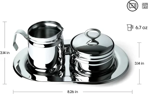 Vista 2 de Regent OVATION - Juego de azucarera y crema de acero inoxidable en bandeja, juego de crema y azucarero, taza de leche con leche de acero inoxidable