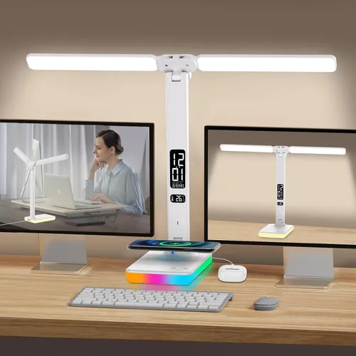 Vista 9 de Lámpara de escritorio LED para oficina en casa, puerto de carga USB, luz de escritorio de lectura con 5 temperaturas de color, atenuación continua