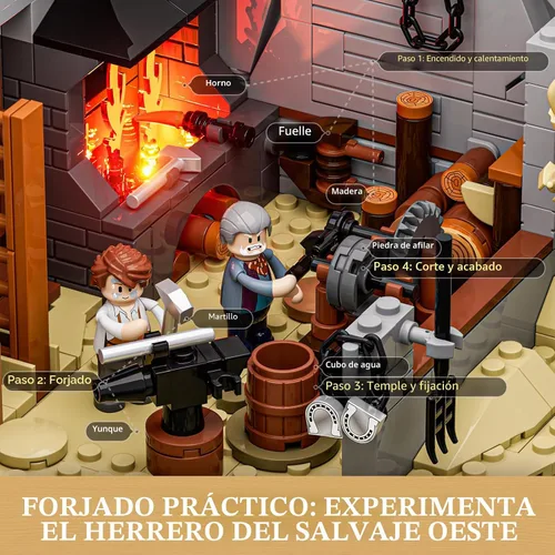Vista 2 de Lumibricks Wild West Blacksmith Lighting - Juego de ladrillos de construcción, colección Western Forge House 2042 piezas para amantes del oeste