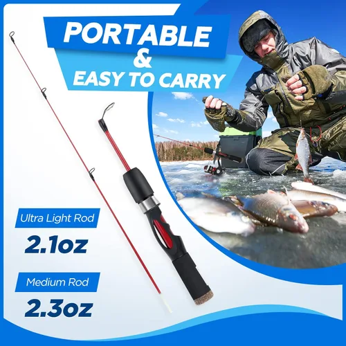 Vista 4 de PLUSINNO Combo ultraligero de caña de pescar en hielo y carrete, 25"/26"/27"/28", equipo de pesca en hielo sensible para lucioperca perca Panfish