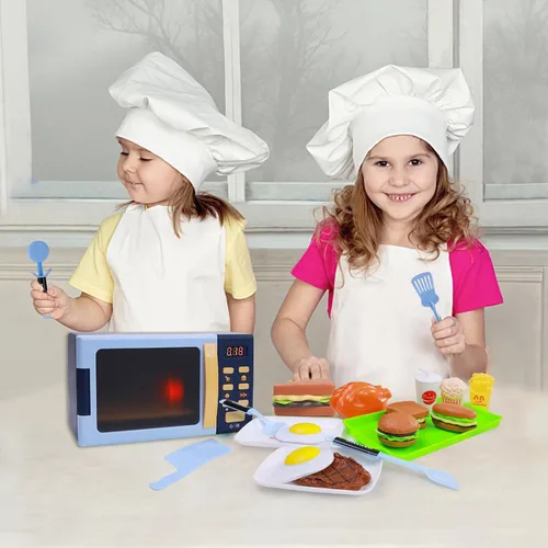 Vista 6 de Cuterabit - Juguetes de microondas para niños con luz y sonido, electrodomésticos de cocina realistas, accesorios de cocina de juego y comida