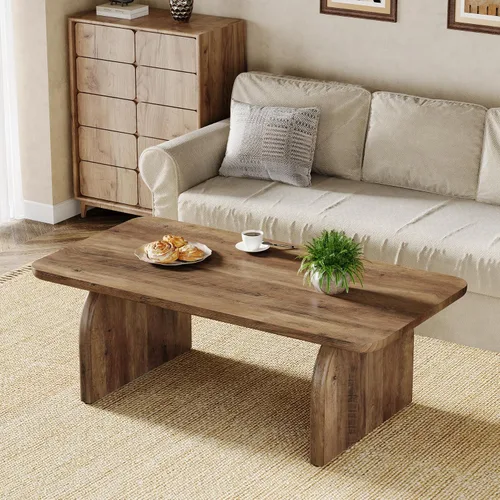 Vista 5 de Tribesigns - Mesa de café rectangular, mesa de 47 pulgadas de madera para sala de estar, mesa de centro baja de estilo granja con base resistente