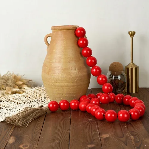 Vista 225 de OMISHE Guirnalda de cuentas de madera extra grande con cuentas de madera y borlas de 1.6 pulgadas de diámetro, cuentas decorativas rústicas de 41
