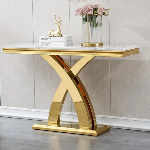 Vista 35 de Mesa de centro de mármol negro Henf de lujo, mesa auxiliar rectangular de mármol sintético de imitación con base de acero inoxidable dorado
