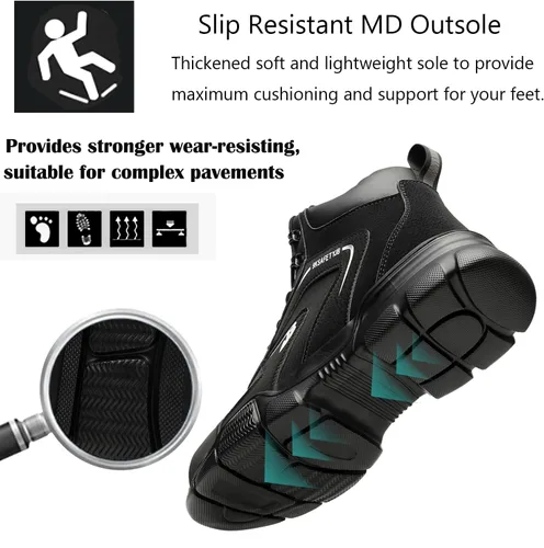 Vista 5 de PJZHJ Botas de punta de acero impermeables para hombres, Botas de trabajo de seguridad, Botas de punta de acero ligeras, Botas de construcción