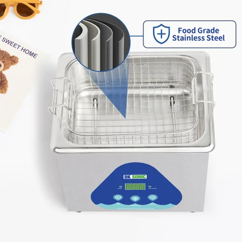 Vista 3 de DK SONIC Limpiador Ultrasónico, 1.5L 60W Limpiador Ultrasónico de Joyas de Acero Inoxidable con Cesta de Limpieza, Temporizador, Limpiador Sónico