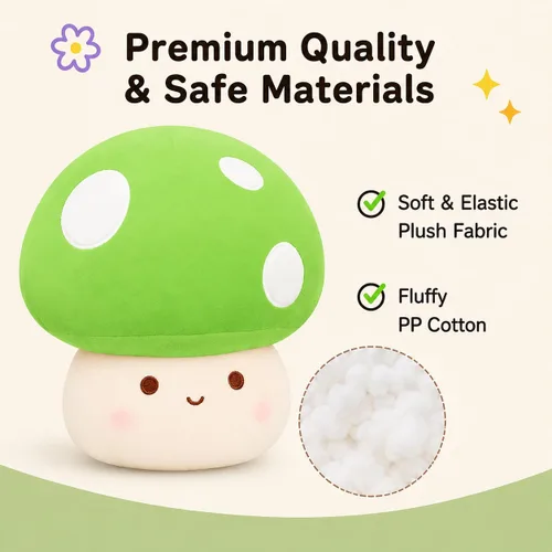 Vista 5 de Almohada de felpa de hongos verdes de 14 pulgadas, bonita decoración de hongos grandes, peluche de peluche, juguete suave regalo para niñas, niños