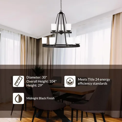 Vista 5 de Sea Gull Generation Lighting 3130709-112 Lámpara de araña de nueve luces Negro (Midnight Black)