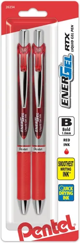 Vista 9 de Pentel EnerGel RTX - Bolígrafo de gel líquido retráctil, línea mediana, punta de metal, tinta de colores surtidos, paquete de 4 unidades (BL77BP4M)