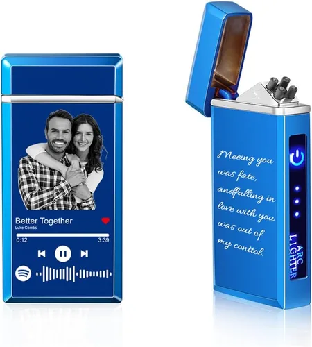 Vista 7 de Encendedor de canción con código de Spotify personalizado, encendedor de arco eléctrico a prueba de viento, interruptor táctil grabado