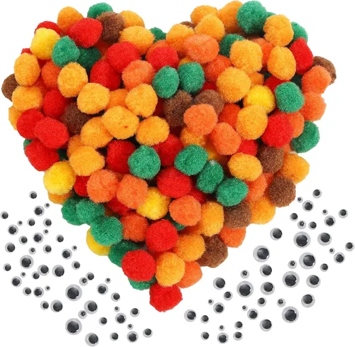 Vista 9 de Caydo 300 pompones negros con 100 ojos ondulados, bolas de pompones de 1 pulgada para niños, proyectos de arte y manualidades, actividades