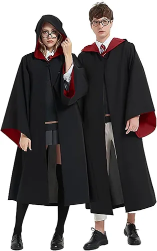 Vista 5 de CASSONRM Capa de mago, capa con capucha, bata de bruja para disfraz de mago, capa, gafas, corbata, accesorios de cosplay de Halloween