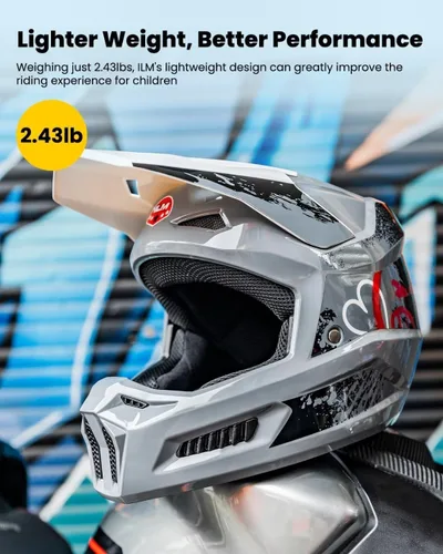 Vista 3 de ILM Cascos de Motocross Juveniles para Niños Casco ATV Motocross BMX Fuera de Carretera Motocicleta con Gafas, Guantes y Máscara DOT Modelo MT601Y