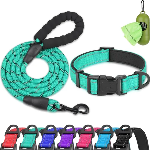Vista 10 de Dynmeow - Juego de collar y correa reflectante para perro, correa de cuerda de escalada resistente de 6 pies con mango acolchado, collar ajustable