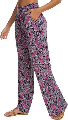 Vista 4 de Urban CoCo - Pantalones de estilo Palazzo y bohemios para mujer, pantalones de pierna ancha
