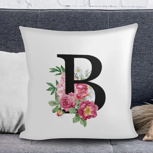 Vista 2 de Fundas de almohada decorativas del alfabeto, fundas de almohada con estampado floral de la letra B, fundas de almohada cuadradas suaves, fundas