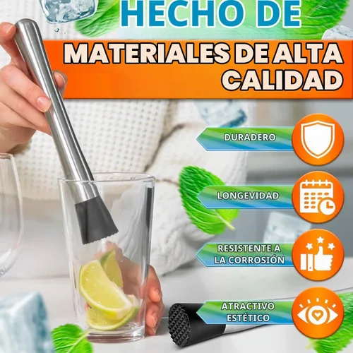 Vista 3 de 2 unidades de barra de muddler para cócteles, 8 pulgadas de acero 2 piezas de muddlers plateados