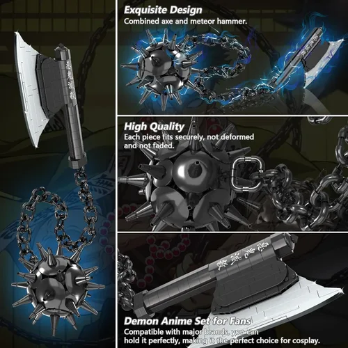 Vista 2 de HIGH GODO Demon Anime Sword Building Set, Kit de Bloques de Hacha y Martillo Meteoro de 43 Pulgadas, Set de Bloques de Construcción de Armas