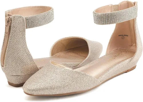 Vista 2 de DREAM PAIRS - Zapatos de mujer con correa para tobillo, tacón bajo de cuña
