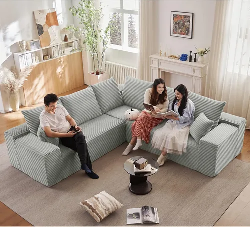 Vista 25 de Sofá modular de nube de 140 pulgadas para sala de estar, sofá modular de asiento profundo, juego de sofás de pana grandes y cómodos con espuma Negro