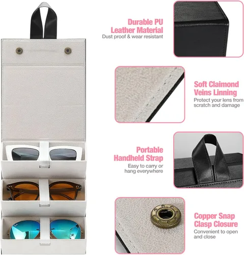 Vista 3 de MoKo - Organizador de gafas de sol con 5 ranuras, estuche de viaje para gafas de sol portátil, estuche de almacenamiento para mujeres y hombres